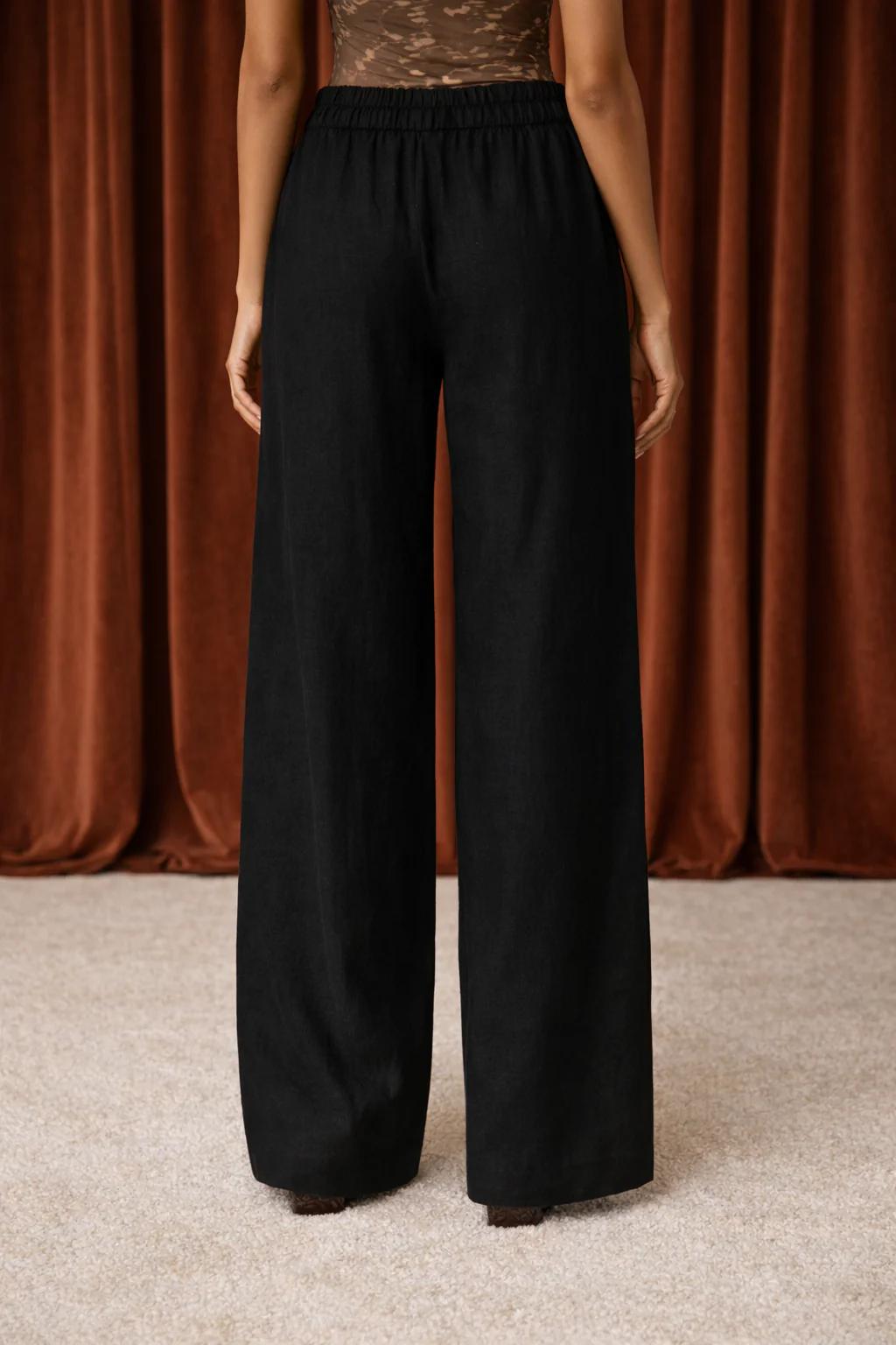 Black Wide Leg Linen Pants - Image 3